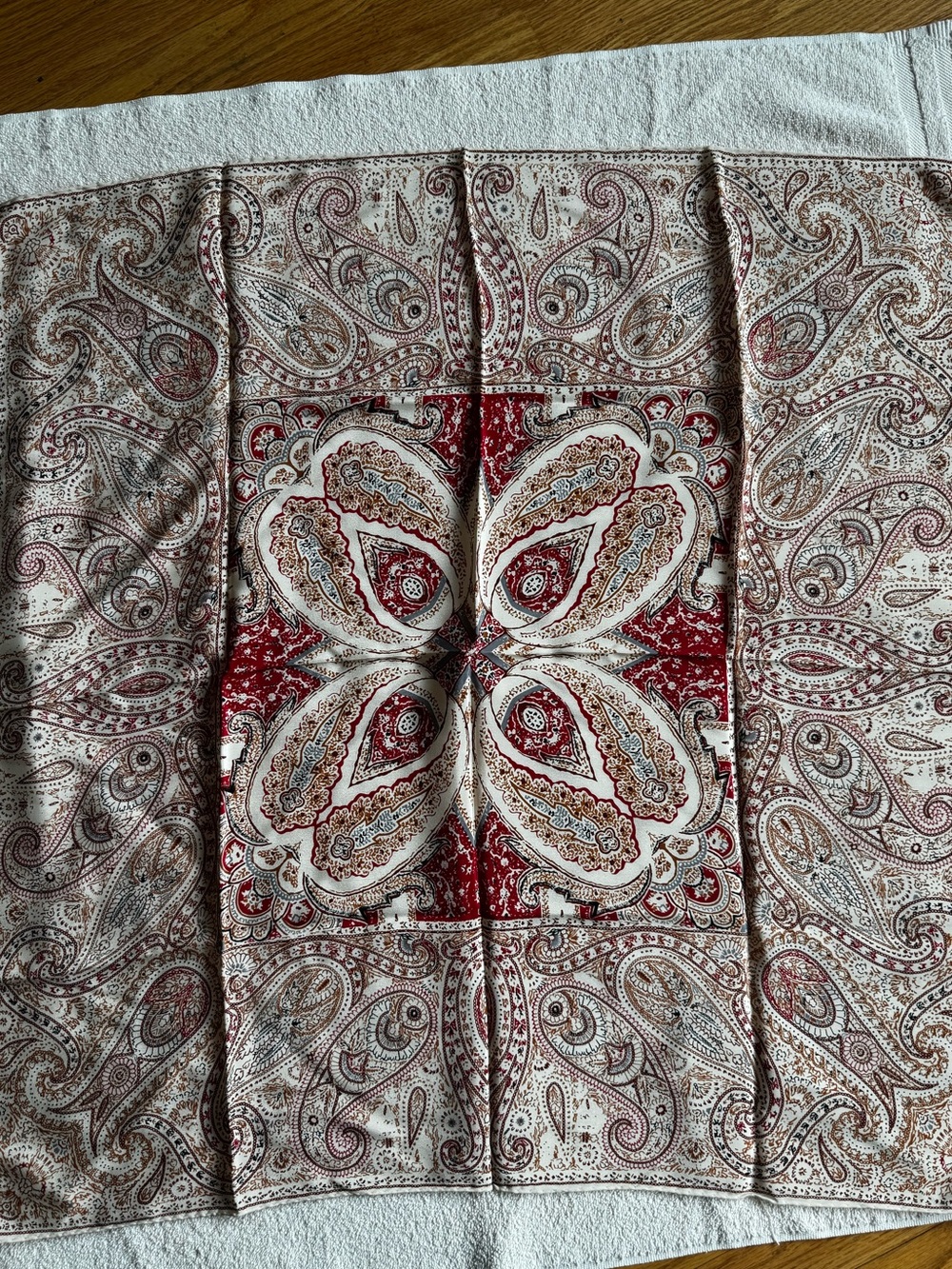 Paisley Square Scarf with Red and Cream Motif